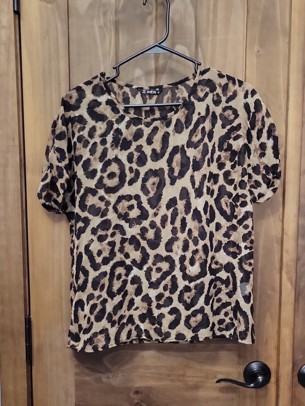 SHEIN Women's Leopard Print Short Sleeve Top - Brown
